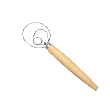 Danish Dough Whisk | Stainless Steel Mixing Whisk 25cm with Wooden Handle