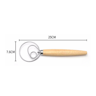 Danish Dough Whisk | Stainless Steel Mixing Whisk 25cm with Wooden Handle